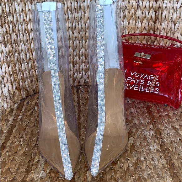 NIB Transparent Clear Rhinestone Ankle Bootie - Picture 4 of 7